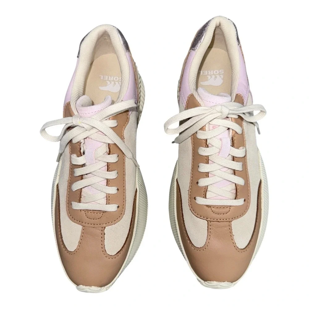 Sorel Size 9 Ona‎ Waterproof Platform Lace Up Sneakers Suede Beige Metallic Pink